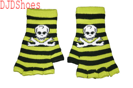 Black and Green Skull Fingerless Gloves