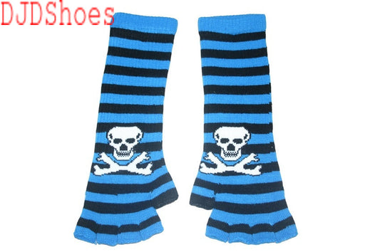 Black and Blue Skull Arm Length Fingerless Gloves