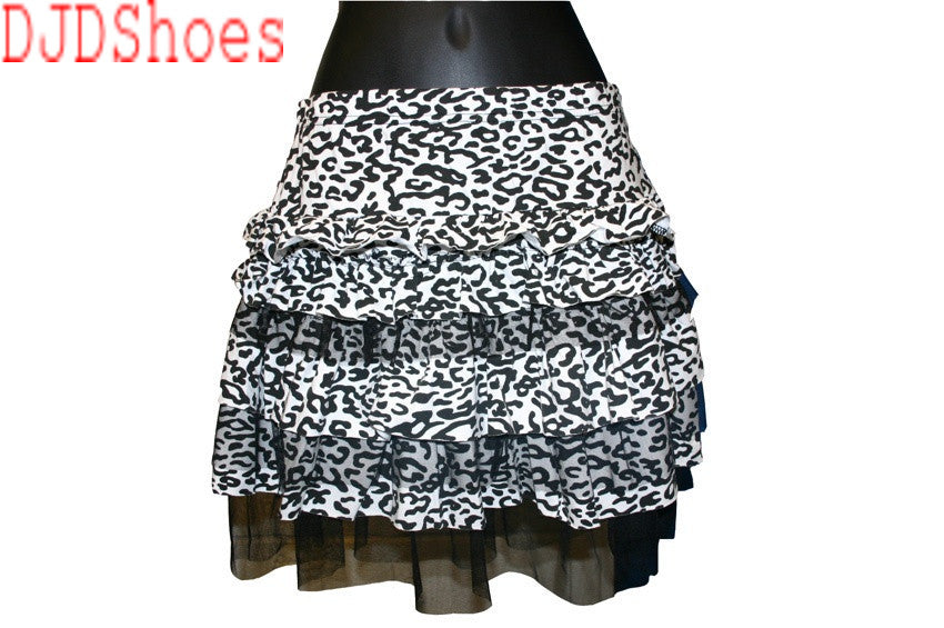 Black and White Animal Print and Mesh Skirt